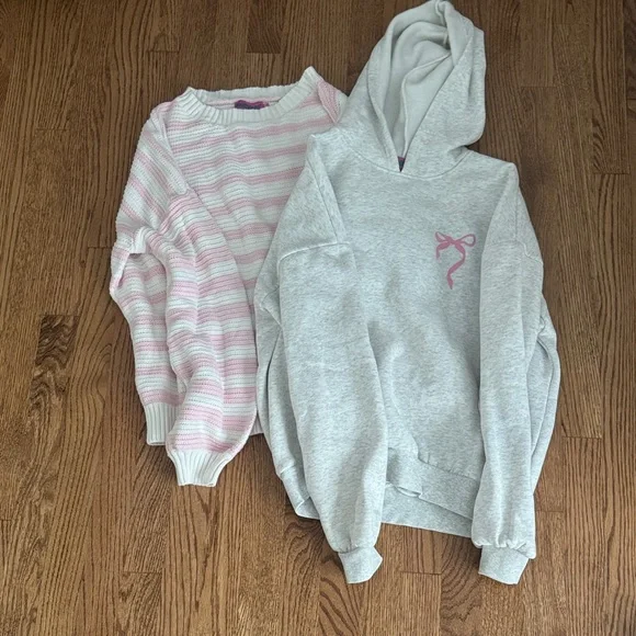 Edikted Pink and White Knit Sweater and Grey Hoodie Bundle - Picture 1 of 7